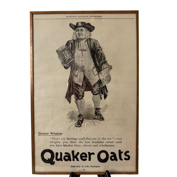 Quaker Oats 1899 Scribner Magazine Ad & Replica 1896 Label Quaker Oats Container - Picture 2 of 12